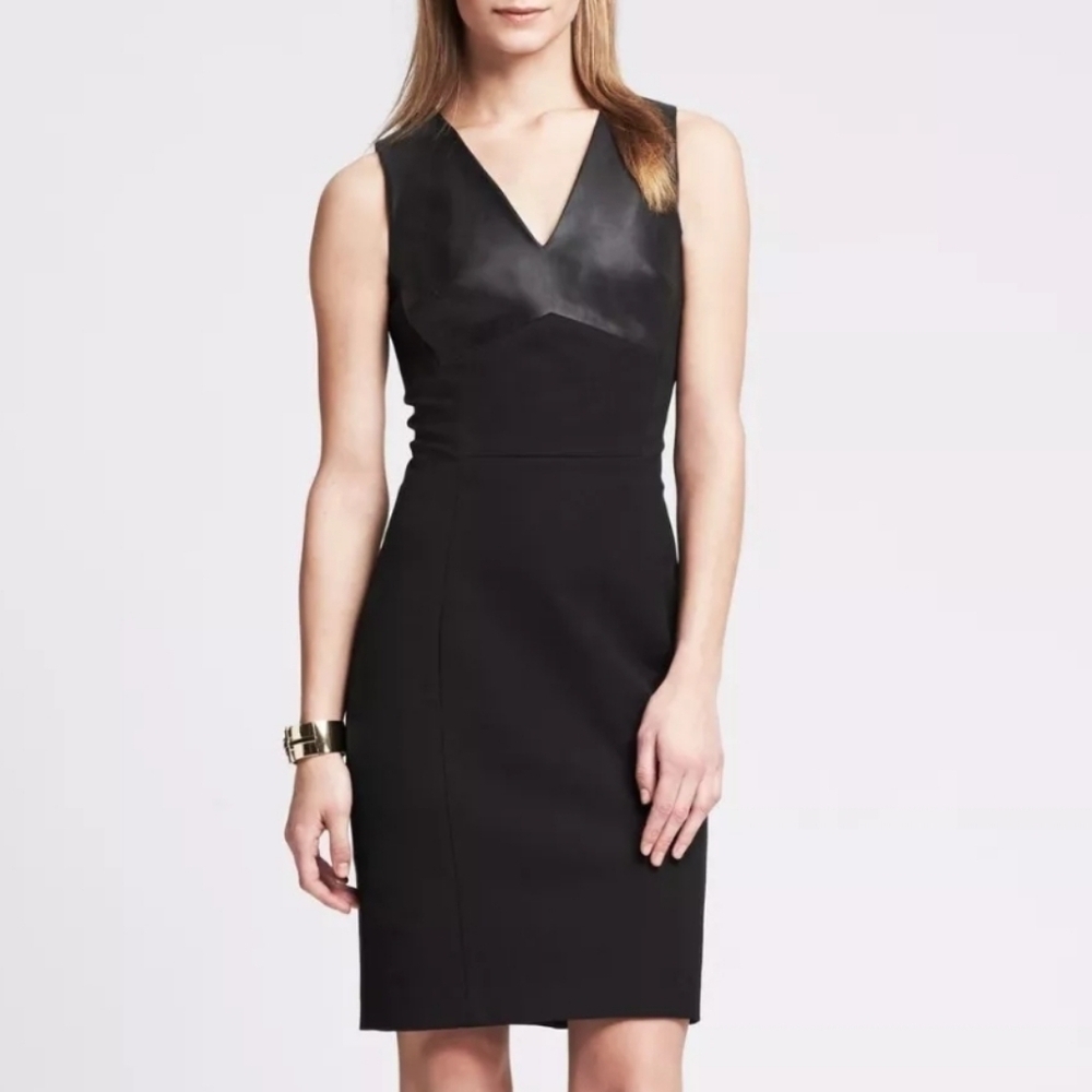 NWT Banana Republic Black Sloan-Fit Faux-Leather Cutout Sheath Dress